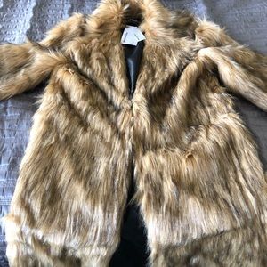 Tan Burning Man Faux Fur Coat
